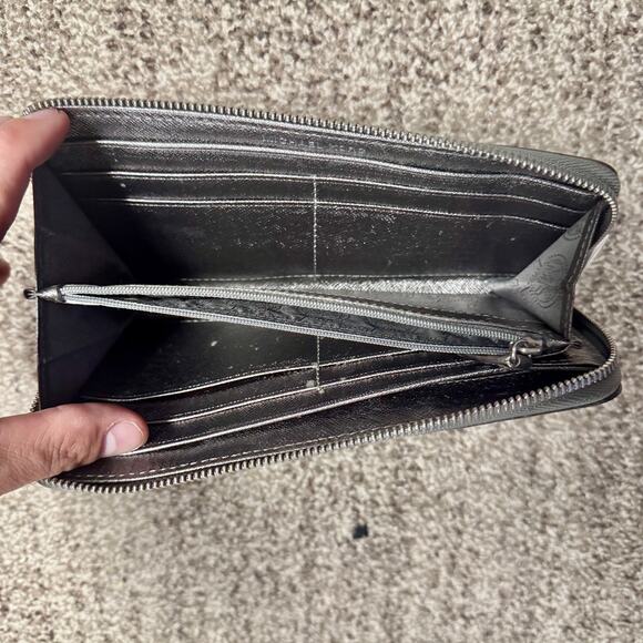 Michael Kors Pewter Snakeskin Leather Zip Around Clutch Wallet Silver - Picture 5 of 6